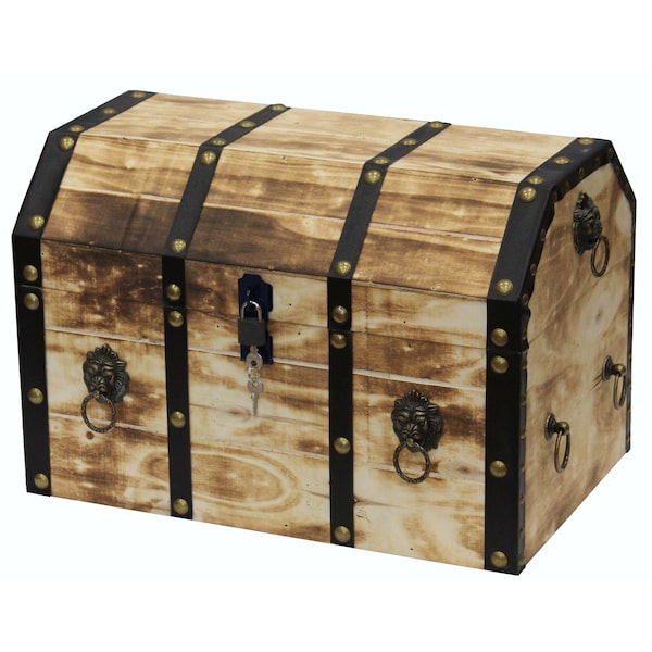 Vintiquewise Large Wooden Decorative Lion Rings Pirate Trunk with Lockable Latch and Lock QI003319L - main